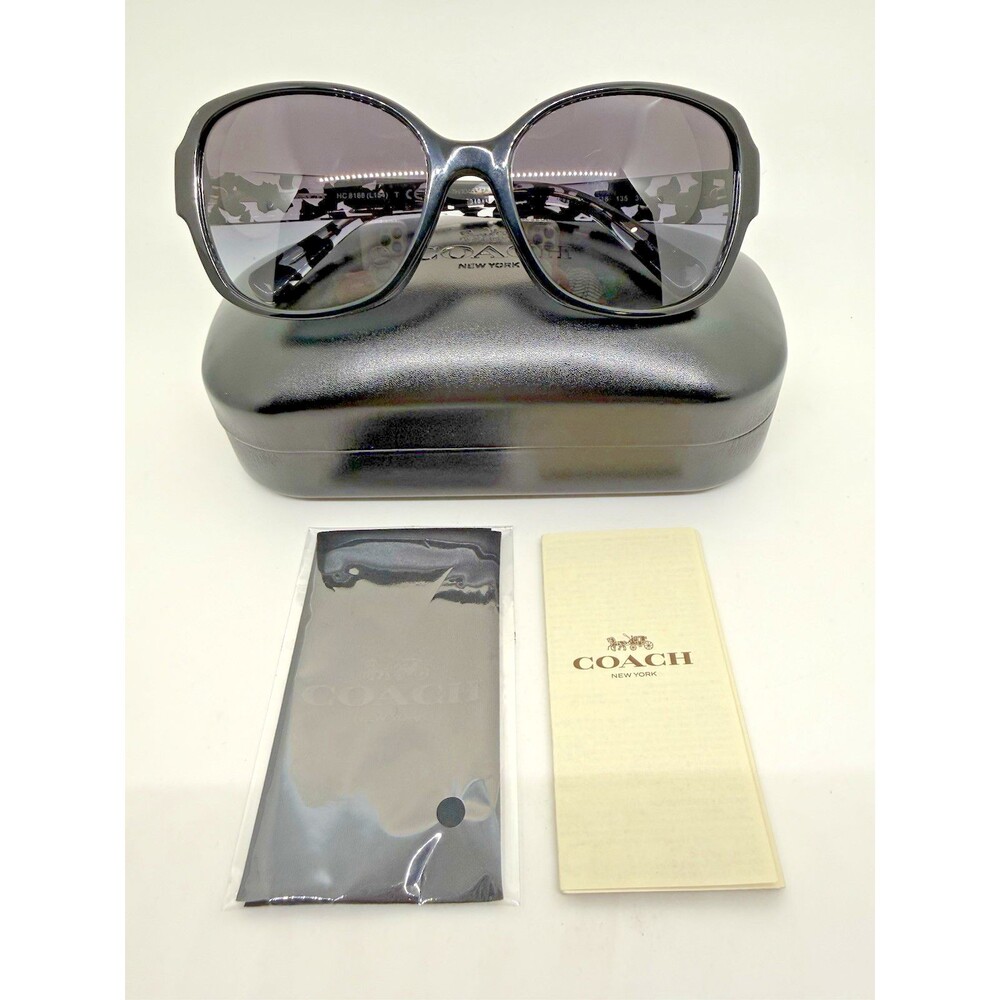 Coach HC8166 Sunglasses Black Crystal Mosaic Grey Gradient 58mm Women - Picture 3 of 16